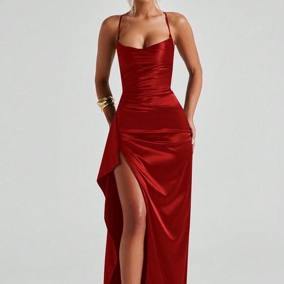 Red Elegant Women's Sexy Satin Strapless Party Dress - Picture 9 of 9